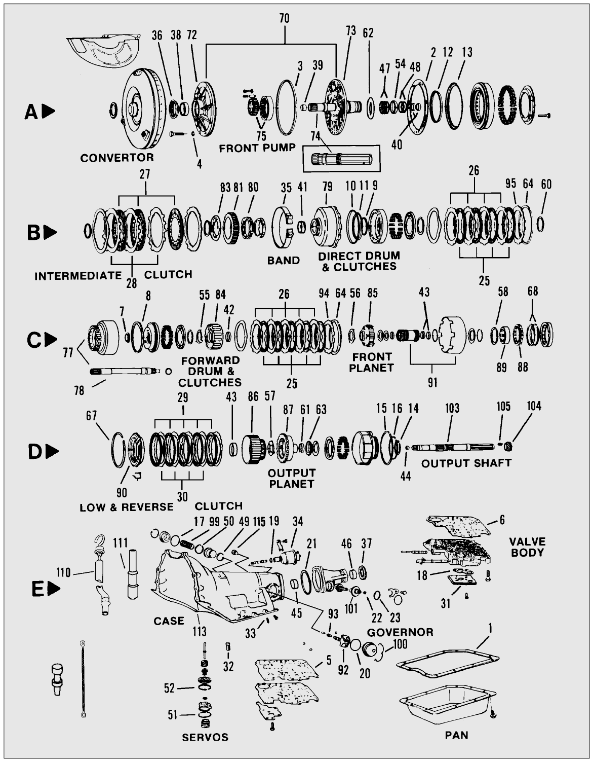 turbo 350 exploded view 1969-1978